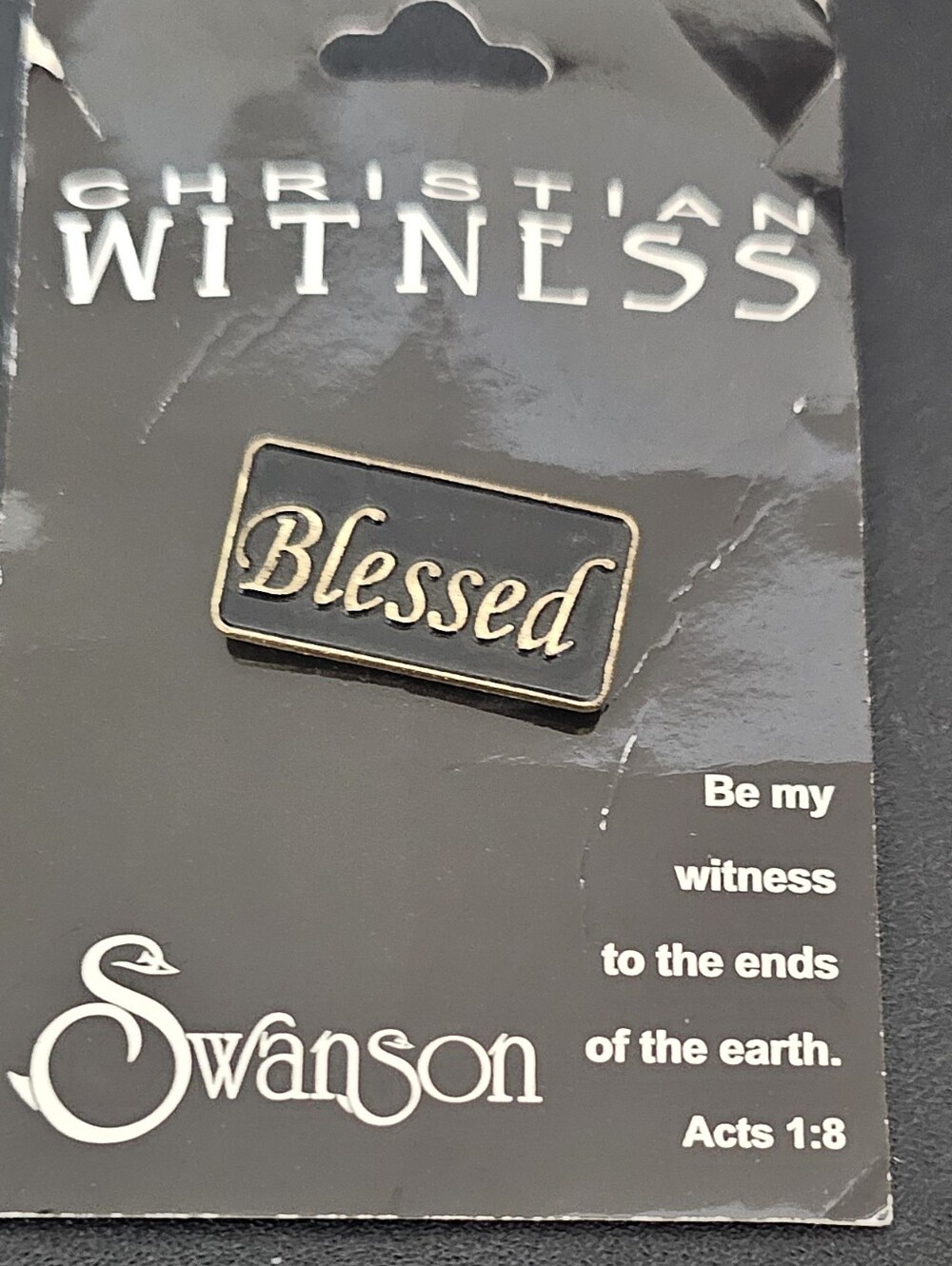 Christian Witness "Blessed" Enamel Pin - Black & Gold